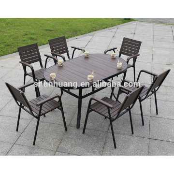 New design outdoor garden furniture plastic wood furniture dining table set for restaurant